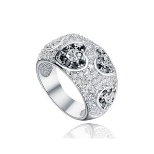 Sterling Silver Dome Ring w Paved Black White CZ